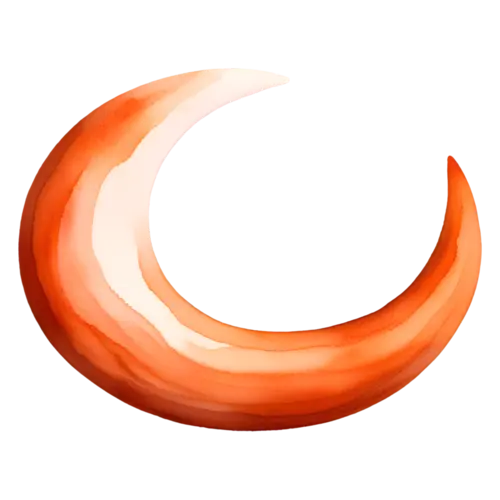 Abstract Shape in terracotta, a bold open crescent with layered washes, watercolor painting, transparent background