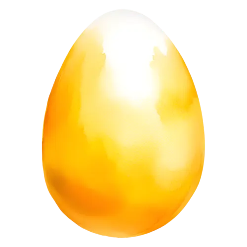 Abstract Shape in golden yellow, an egg-like form with soft paper texture, watercolor painting, transparent background
