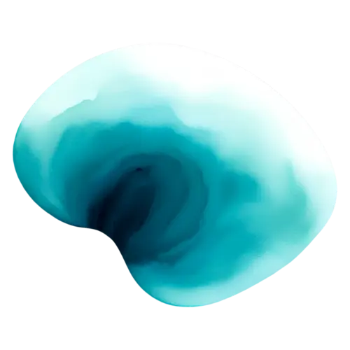 Abstract Shape in teal, a bold flowing form with a dark swirl center, watercolor painting, transparent background