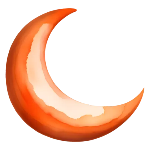 Abstract Shape in deep orange, a crescent moon form with layered washes, watercolor painting, transparent background