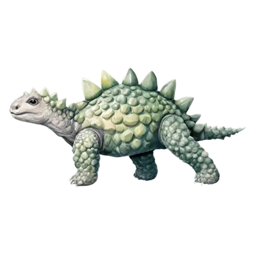 Ankylosaurus walking with its tail club raised, a low, watercolor painting, transparent background