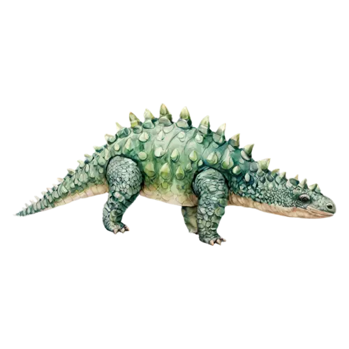 Ankylosaurus swinging its club tail to the side, a low, watercolor painting, transparent background