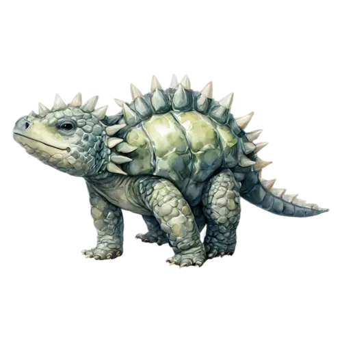 Ankylosaurus head and shoulders showing the armored plates, a low, watercolor painting, transparent background