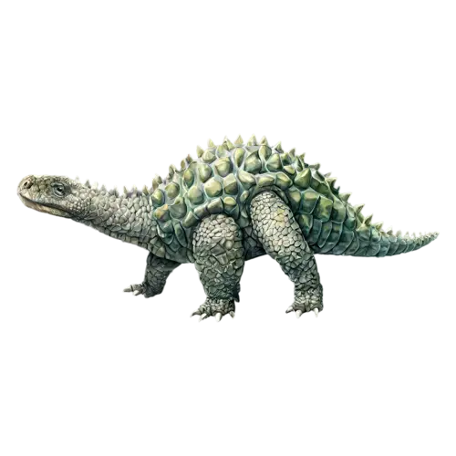 Ankylosaurus standing and looking forward, a low, watercolor painting, transparent background