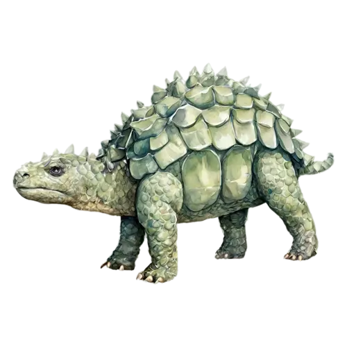 Ankylosaurus grazing low to the ground, a low, watercolor painting, transparent background
