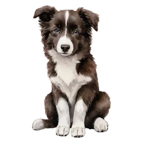 Border Collie in a low herding crouch, focused, sleek black-and-white markings, watercolor painting, transparent background