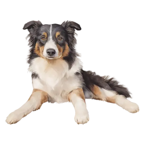 Border Collie a fluffy puppy sitting, sleek black-and-white markings, watercolor painting, transparent background