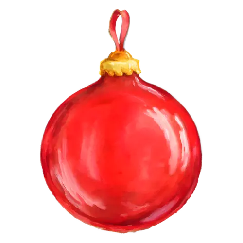 Christmas Ornament red glass bauble with a gold cap, glass and ceramic holiday baubles, watercolor painting, transparent background
