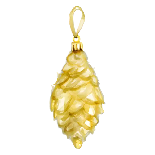 Christmas Ornament gold glass shaped like a pine cone, glass and ceramic holiday baubles, watercolor painting, transparent background