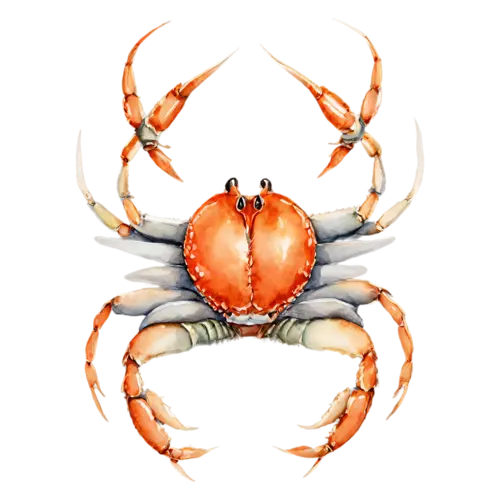 Crab viewed from above, a rounded shell, watercolor painting, transparent background