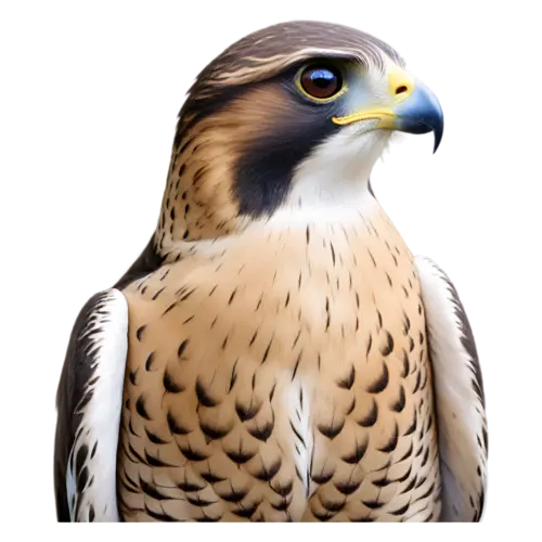 Falcon head and shoulders portrait, dark sideburn markings and a notched beak, swift, watercolor painting, transparent background
