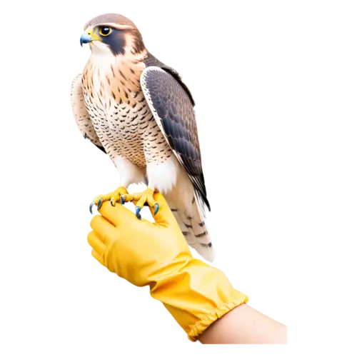 Falcon perched in side profile, long pointed wings folded, swift, watercolor painting, transparent background