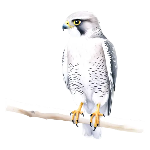 Falcon perched upright, finely barred underparts, swift, watercolor painting, transparent background