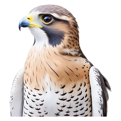Falcon perched on a rock, slate-blue plumage, swift, watercolor painting, transparent background