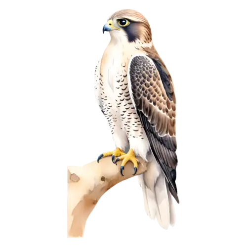 Falcon calling with open beak, swift, watercolor painting, transparent background