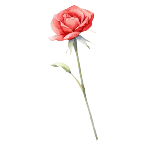 Garden Rose classic red bloom with layered petals, full, watercolor painting, transparent background