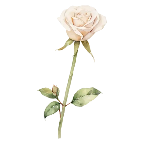 Garden Rose ivory white bloom with soft petals, full, watercolor painting, transparent background