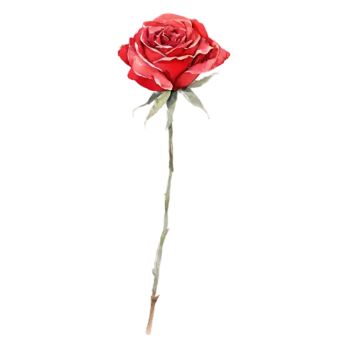 Garden Rose blush bloom with two leaves, full, watercolor painting, transparent background
