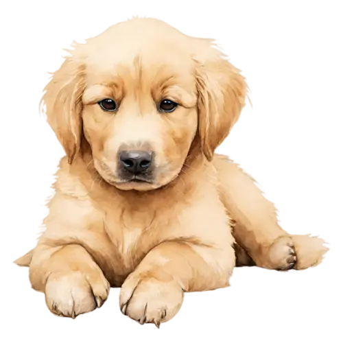 Golden Retriever lying down relaxed, a luxurious golden coat, watercolor painting, transparent background
