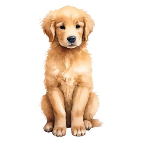 Golden Retriever standing alert in three-quarter view, a luxurious golden coat, watercolor painting, transparent background