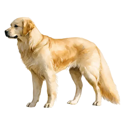 Golden Retriever sitting with an open-mouth smile, a luxurious golden coat, watercolor painting, transparent background