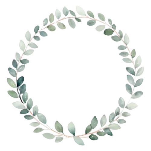 Greenery Wreath of round silver-dollar eucalyptus leaves, a circular ring of hand-painted foliage — eucalyptus, watercolor painting, transparent background