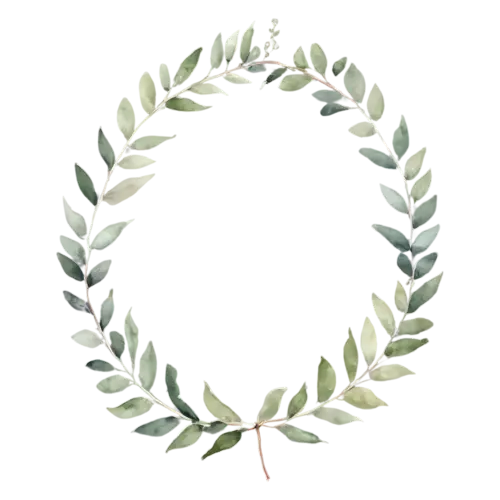 Greenery Wreath of mixed eucalyptus and fern foliage, a circular ring of hand-painted foliage — eucalyptus, watercolor painting, transparent background