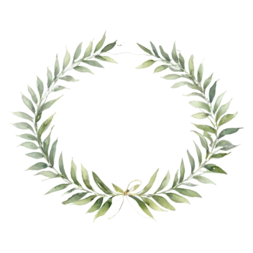 Greenery Wreath as a full round ring of leafy foliage, a circular ring of hand-painted foliage — eucalyptus, watercolor painting, transparent background