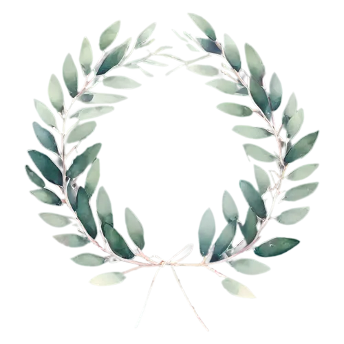 Greenery Wreath of dainty leaves with open airy spacing, a circular ring of hand-painted foliage — eucalyptus, watercolor painting, transparent background