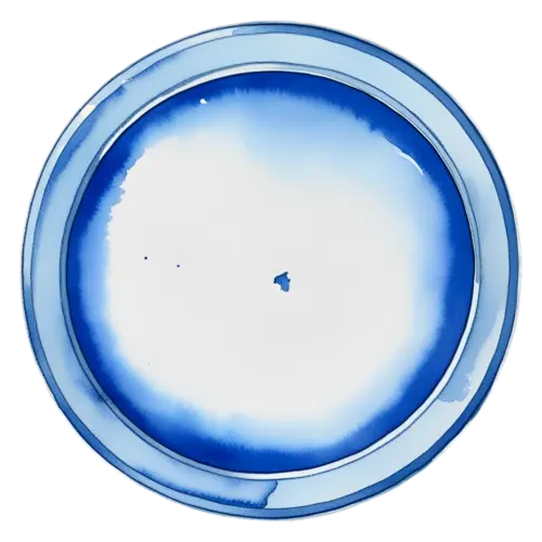 Lid for a canning jar, a blue flat disc inside a ring band, top view, watercolor painting, transparent background