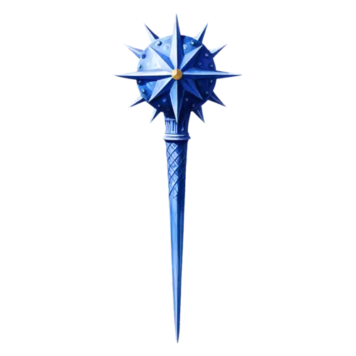 Mace in morning star style with a blue spiked star head on a tapered blue handle, watercolor painting, transparent background