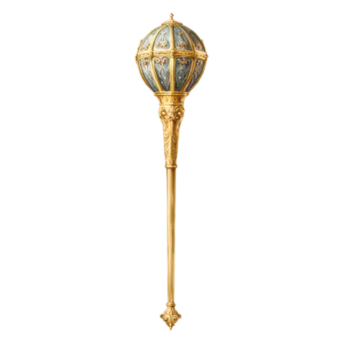 Mace with an ornate gilded ceremonial head and enameled globe, watercolor painting, transparent background