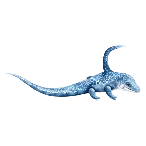 Mosasaurus curved in an S-shape, side view, a giant prehistoric sea reptile with a long streamlined body, watercolor painting, transparent background