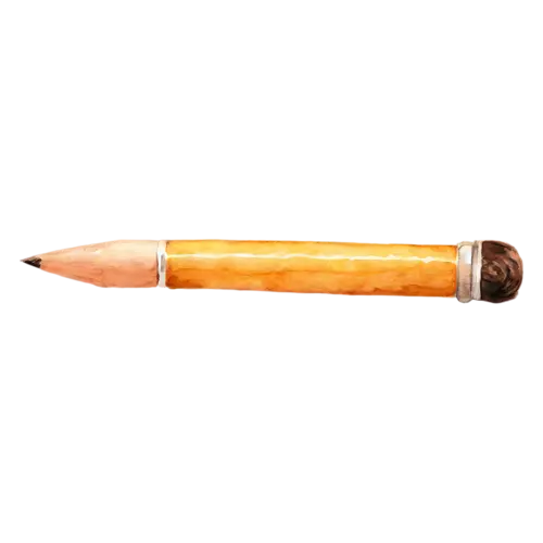Pencil with a pink rubber eraser tip, classic wooden writing and coloring pencils in warm yellows, watercolor painting, transparent background