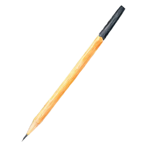 Pencil as a natural wood pencil with a sharpened point, classic wooden writing and coloring pencils in warm yellows, watercolor painting, transparent background