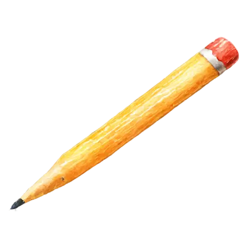 Pencil as a red colored pencil, classic wooden writing and coloring pencils in warm yellows, watercolor painting, transparent background