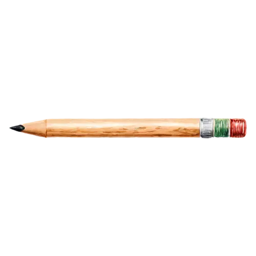Pencil as a sharpened pencil shown diagonally, classic wooden writing and coloring pencils in warm yellows, watercolor painting, transparent background