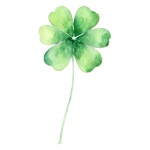 Shamrock as a lucky four-leaf clover, rounded three-leaf and lucky four-leaf clovers in fresh, watercolor painting, transparent background