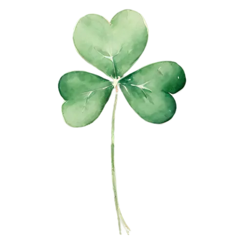 Shamrock as a single rounded clover leaf, rounded three-leaf and lucky four-leaf clovers in fresh, watercolor painting, transparent background