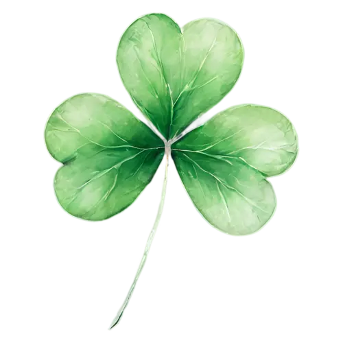 Shamrock as a small sprig with two clover leaves, rounded three-leaf and lucky four-leaf clovers in fresh, watercolor painting, transparent background