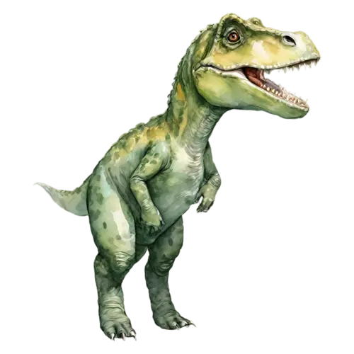 T. Rex roaring with its mouth wide open, the iconic two-legged predator with a massive head, watercolor painting, transparent background