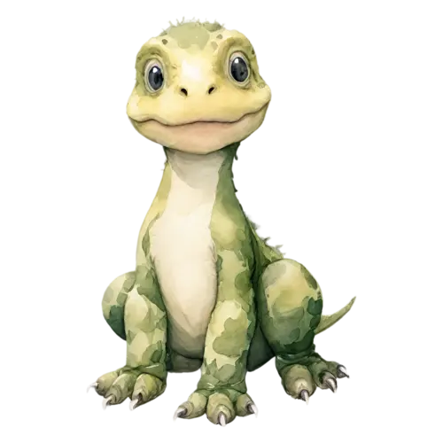 T. Rex in a friendly three-quarter front view, the iconic two-legged predator with a massive head, watercolor painting, transparent background
