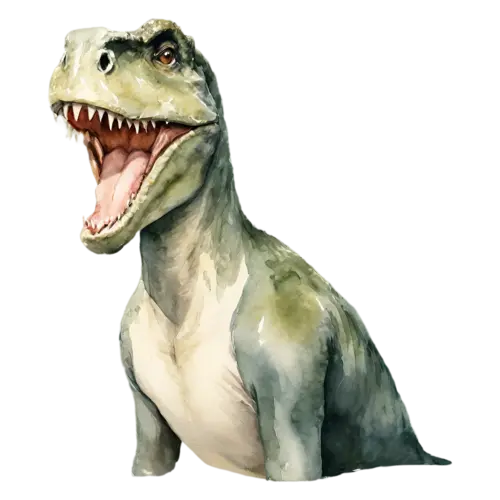 T. Rex a cute baby hatchling sitting, the iconic two-legged predator with a massive head, watercolor painting, transparent background