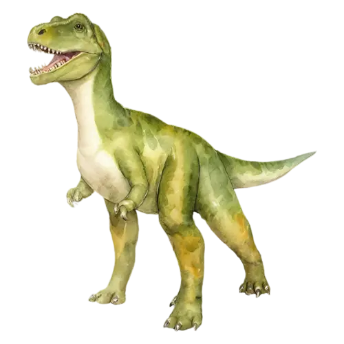 T. Rex stomping forward, viewed from the side, the iconic two-legged predator with a massive head, watercolor painting, transparent background