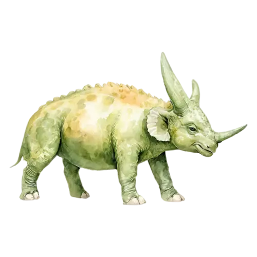 Triceratops a cute baby triceratops sitting, a sturdy four-legged plant-eater with three horns and a large bony neck frill, watercolor painting, transparent background