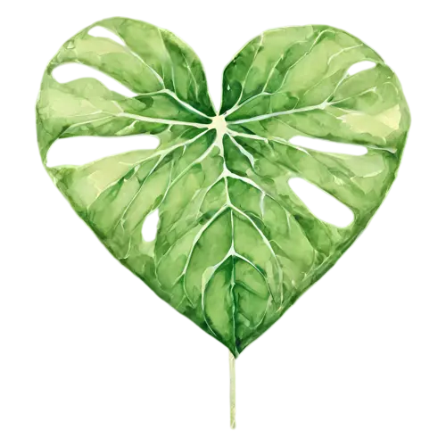 Tropical Leaf glossy heart-shaped philodendron, bold oversized leaves — monstera, watercolor painting, transparent background
