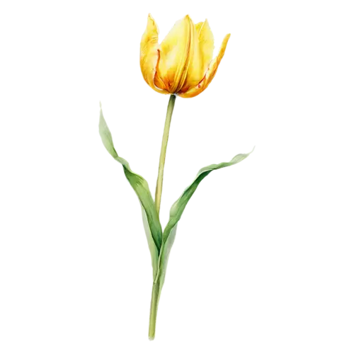 Tulip red bloom with smooth closed petals, smooth cup-shaped blooms on tall stems in pink, watercolor painting, transparent background