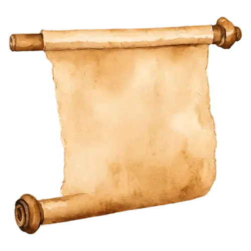 Vintage Ephemera as a rolled parchment scroll, aged, watercolor painting, transparent background