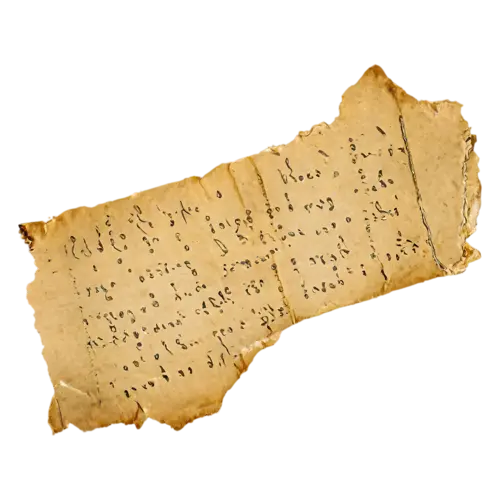 Vintage Ephemera as a torn fragment of sheet music, aged, watercolor painting, transparent background