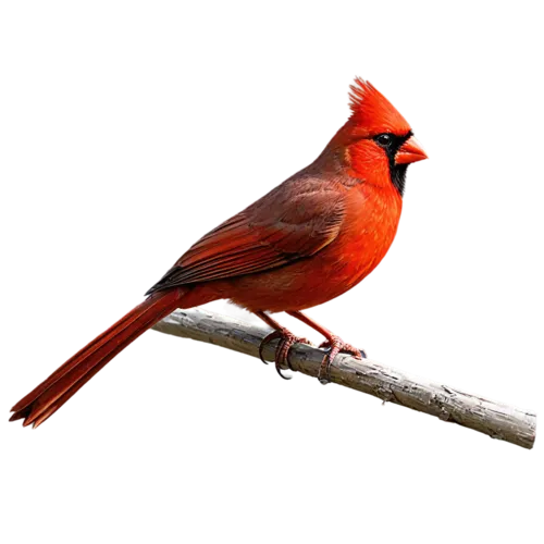 Northern cardinal with raised crest showing fine feather detail, realistic watercolor illustration, transparent background